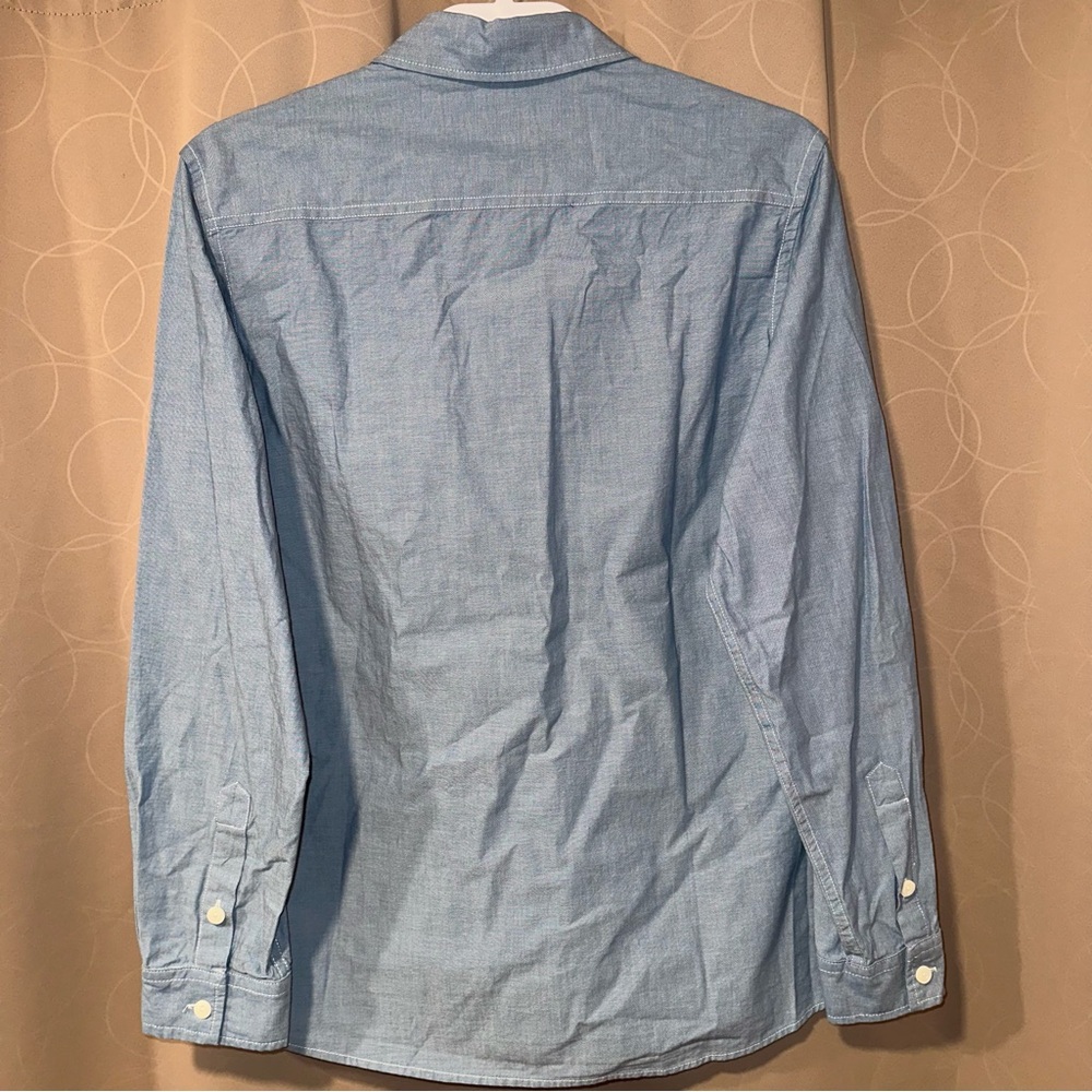 Zara Mens Blue Chambray Denim Regular Fit Button Up Long Sleeve Shirt NWT Size S - Picture 4 of 5